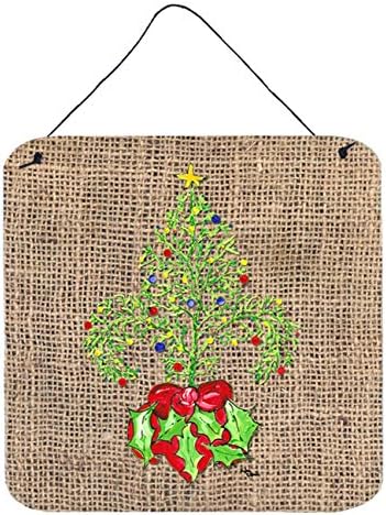 Tesouros de Caroline 8745DS66 Árvore de Natal Fleur de Lis Parede ou porta pendurada, Decoração de casa de banheiro de parede de parede de banheiro de parede de metal, decoração de casa
