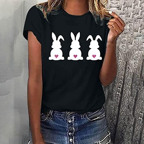 Tops de verão fofos para mulheres corações coelhos de coelho tshirts moda moda de manga curta camisetas de túnica de pescoço