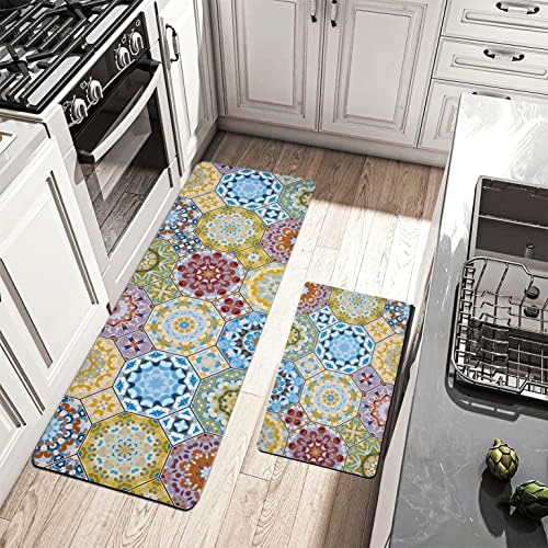 Tapetes de cozinha boho tapetes de cozinha anti -fadiga e tapetes não derrapáveis ​​laváveis ​​tapetes de cozinha almofadados para