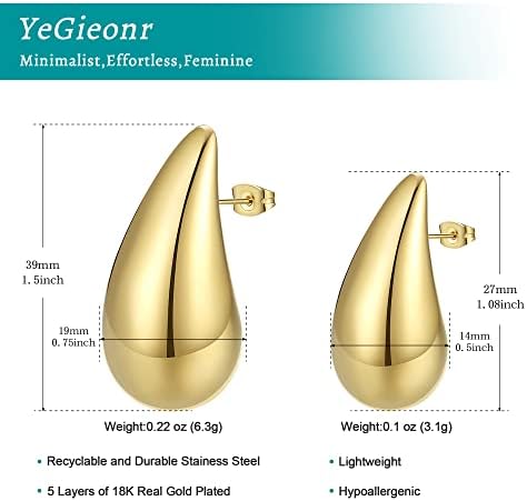 Brincos de argola de ouro de Yegieonr para mulheres, aros aquáticos de aço inoxidável leve, ardil -aquático de gotas