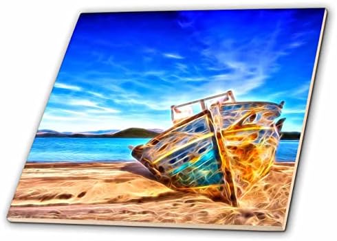3drose Old Boat na imagem da praia de pintura leve com infusão - azulejos