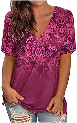 PBNBP Womens Summer Fashion Bloups vintage V pescoço camisa de manga curta