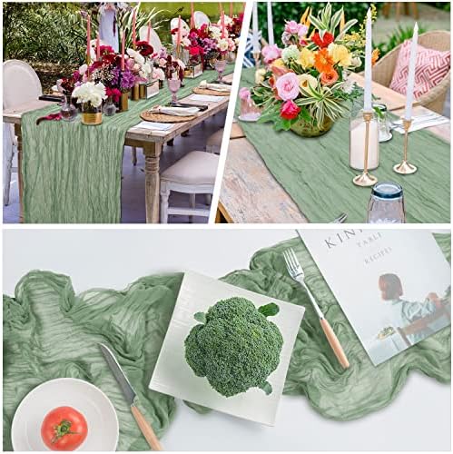 Aviviho 13ft Sage Green Cheesecloth Table Runner 1 Pacote de queijo Pano Gaze Fabric 35*160 Longo rústico Boho Table Runner para Mesa de Bolo de Festa de Casamento Decoração