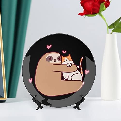 A preguiça adora gato o osso engraçado porcelana de placas decorativas de placas de cerâmica Craft With Display Stand