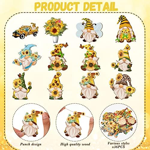 36 PCs Ornamentos de madeira de verão Gnome Gnome Butterfly Decoração Ornamentos de árvore de verão com fatias pendentes de cordas Tags para festas de aniversário de aniversário decoração de árvore em casa, 12 estilos