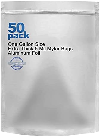 WolfGroup 50 Pack 1 Gallen Mylar Bags para armazenamento de alimentos, 10 mil de espessura Mylar Storage Bags 10 x 15 com ziplock