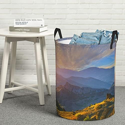 Mountain Sunrise Imprimir cesto de lavanderia grande com alça de alça Torda de lavanderia de água dobrável para quarto,