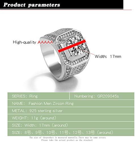 Dankadi Noble Men 925 Silver Silt Square Zircon Cubic Inlaid-Classic-Fashion-Fashion Jóias Prata-Party Acessórios 8-13