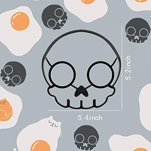 Halloween Horror Skull Fried Egg Mold, Breakfast Omelette Moldes, Silicone Skull Cooking Shaper Ring DIY Acessório para acampamento