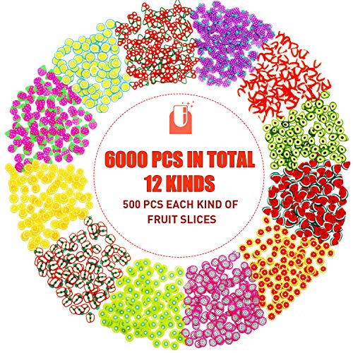 6000 peças Design de unhas Fatias de frutas 3D Polímero variado fatias de unhas coloridas DIY Design de unhas Supplias de lodo para artesanato DIY Decorações de celulares, 12 estilos