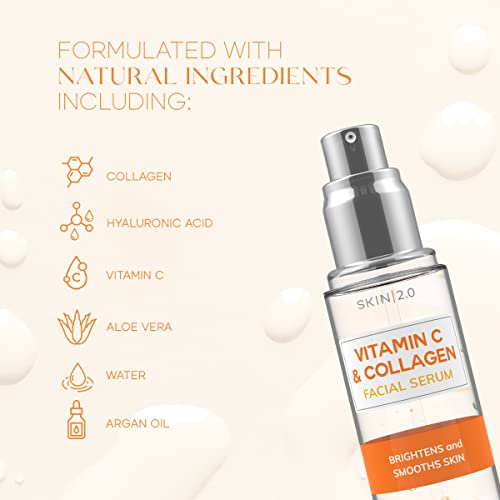 Skin 2.0 Vitamina C e Colágeno Sore Face - Ajuda com manchas escuras e acne, lutas sinais de envelhecimento, soro facial