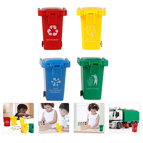 Latas de lixo de brinquedo de brinquedo 4pcs lixo pode brinquedo de lixo de lixo latas de lata de lixo mini -calçada veículo lixo lixo reciclagem lata de gabinete mesa de escritório lápis copo de mesa de mesa de mesa de mesa de lixo de lixo