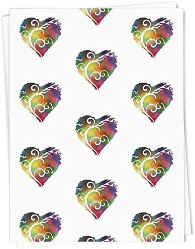 4 X 'Coração colorido com redemoinhos / etiquetas de presente'