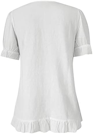 Manga longa de manga longa feminino babado de manga curta V Camisetas de camisetas casuais impressos de pescoço de pescoço