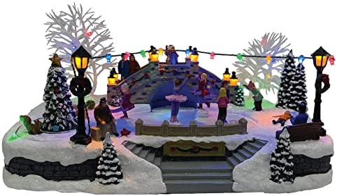 FG Square Animated Christmas Village Acessório - Rink de patinação de gelo iluminado