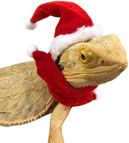 Preferhouse réptil santa chapéu e cachecol conjunto de roupas de Natal ajustáveis ​​para animais pequenos, traje de Halloween de répteis para dragão barbudo, lagarto
