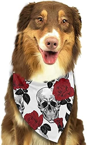 Crânio de açúcar e rosa vermelha design de cachorro bandana, cães bandanas triangle bibs acessórios de cachecol para pequenos