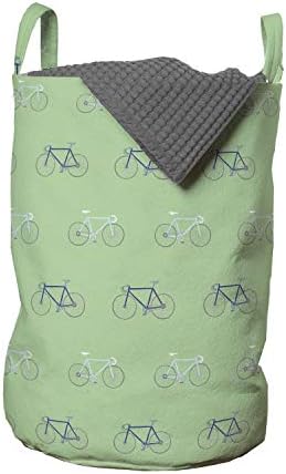 Bolsa de lavanderia de bicicleta de Ambesonne, motivos rítmicos de bicicletas na ilustração de cenário de tom pastel, cesta de cesto com alças fechamento de cordão para lavanderia, 13 x 19, lavanda escura verde pálido