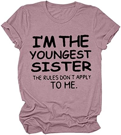 Eu sou as camisetas mais jovens da letra irmã para mulheres - blusa de blusa larga de tamanho largo, menina de manga curta camisetas