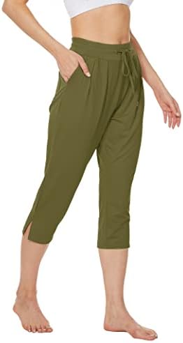 Sicvek Womens Capris Pants retas pernas cortadas calças de ioga petite lounge casual puxar em leggings de capri para o