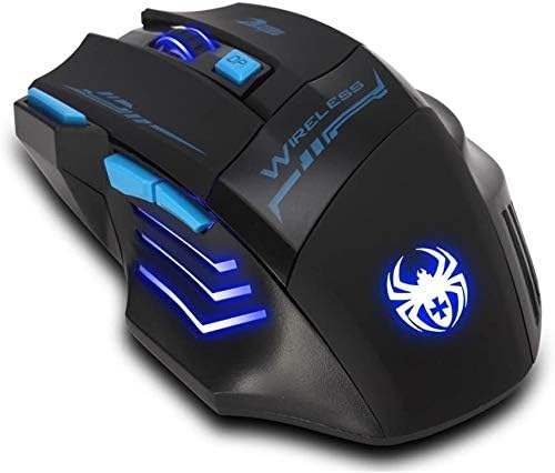 Mouse sem fio Zelotes, 2400dpi, 7 botões, 2,4g de mouse de computador, mouse de jogos sem fio LED USB para laptop, mouse ergonômico