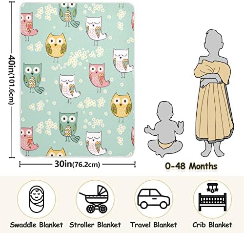Clante de arremesso de coruja adorável cobertor de algodão para bebês, recebendo cobertor, cobertor leve e macio para berço, carrinho, cobertores de berçário, 30x40 in, verde