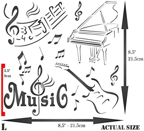Estêncil musical, 8,5 x 8,5 polegadas - mídia mista piano guitarra palavras notas musicais estêncils para modelo