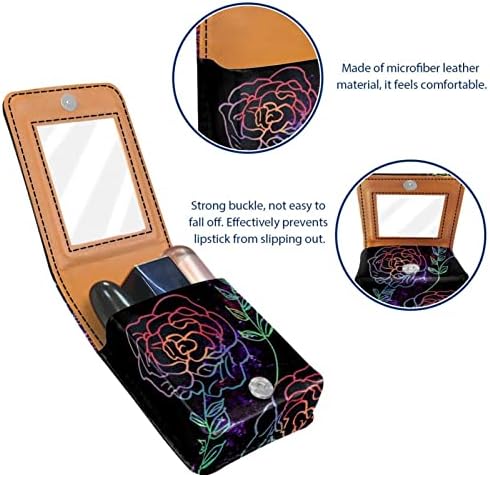 Bolsa de batom de batom de maquiagem de oryuekan com espelho portátil de armazenamento de armazenamento portátil de armazenamento de armazenamento de brilho labial, flor de neon rosa galxy