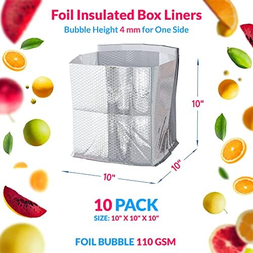 ABC FOIL ISLOLED CAIXAS 10 x 10 x 10 , pacote de 10 caixas de remessa isoladas de prata para comida congelada, contêineres