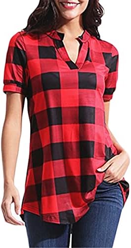 ANDONGNYWELL WOMENS MANHA DE MANHA CHUMA CHUMPA VINHA CUSTO LOLE TUNIC CASUAL CASUAL PLAID PRIMED BLOUS TOPS