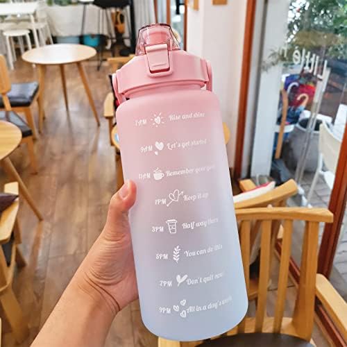 2l Bottle Water com palha marcador de tempo de água de água de grande capacidade de grande capacidade, garrafas esportivas ao ar