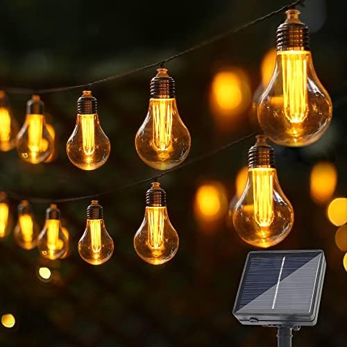 Lusharbor Outdoor String Lights Powered Solar, Luzes de pátio de 29 pés de corda solar com 25 lâmpada de Edison à prova