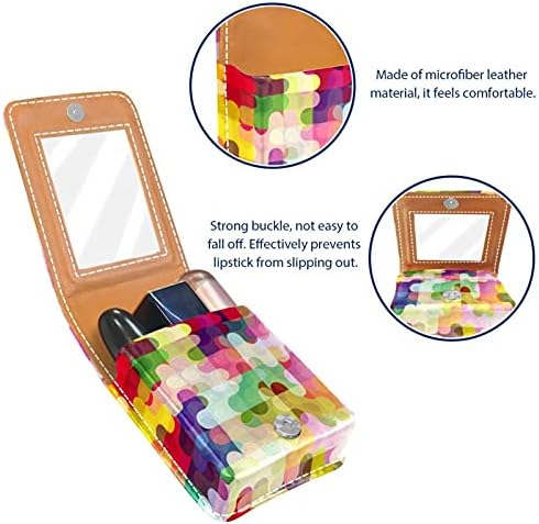 Caixa de batom de maquiagem portátil para viajar, abstrato colorido mini caixa de armazenamento de batom com espelho para mulheres,