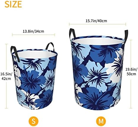 Lavanderia azul cesto de lavanderia grande cesto de cesta dobrável com alças Bin de armazenamento de roupas sujas redondas