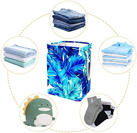 Deyya Tropical Blue Leaf Laundry Cestas cestam altas dicas dobráveis ​​para crianças adultas meninos adolescentes meninas em quartos banheiro 19.3x11.8x15.9 em/49x30x40.5 cm