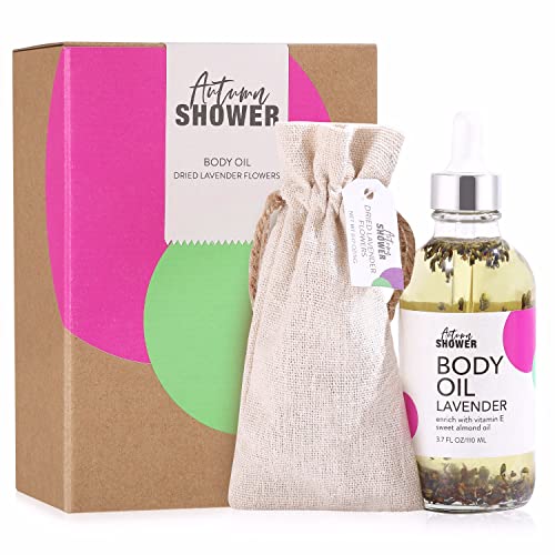 Presentes de spa para mulheres - óleo corporal de lavanda com pacote de flores de lavanda seca com 3 pcs espumando