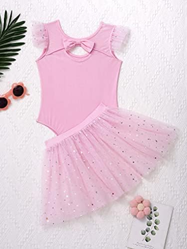 Yuumin Criandler Two Two tulle Ballet Tops de balé com garotas de malha Ruffle Ruffle Sleeve Leotard Tutu Dress