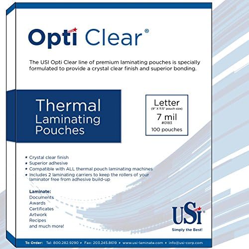 USI Opti Clear Premium Thermal Laminating Bouches, Tamanho da letra, 7 mil, 9 x 11,5 polegadas, 100 pacote