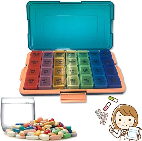 Organizador semanal de comprimidos 4 vezes ao dia, dispensador de caixa semanal portátil da caixa de comprimidos