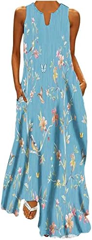 OPLXUO 2023 Mulheres casuais maxi vestido sem mangas tie corante floral estampa flutuante vestidos longos verão verão solto de verão