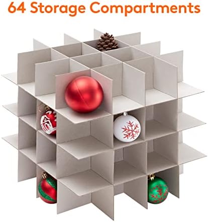 Contêiner de armazenamento de ornamentos de Natal da LifeWit com duplo fechamento de zíper - a caixa contribui com slots para 64 ornamentos de férias de 3 polegadas, acessórios de decoração de Natal, feitos de material não tecido, vermelho