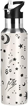 Glraphy Sun Moon Star Witchery Print 20 oz Botthe de água, garrafa de água com aço inoxidável isolado de palha, para correr,