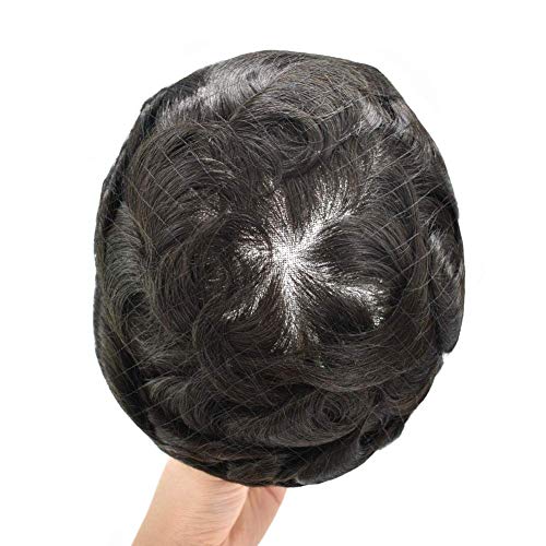 Toupee for Men Sistema de cabelo lírico de renda francesa Frente de cabelo humano Substituição fina de pele fina de penteado cinza