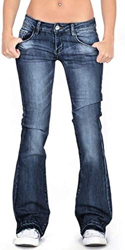 Calças de fundo de sino para mulheres solto jeans largura calças elásticas de cintura de férias calças jeans clássicas com bolsos