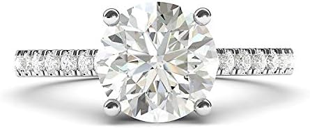 14K White Gold 2Ct Classic 4-Prong simulado diamante ou moissanita promessa de noivado anel de noiva Pedras laterais