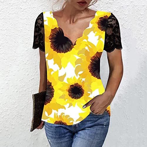 Manga curta de mulher curta vasta de flor de flor de pescoço de pescoço Top Tshirt Top Tshirt Summer camiseta para senhoras vz vz