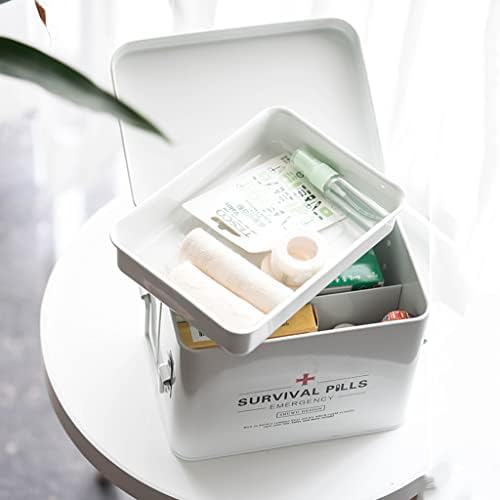 Caixa de lata da caixa de medicamentos Compartimento de superfície lisa de compartimento duplo de dupla mão Compartimento removível