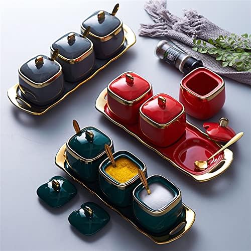 Hiddit 3 Gadgets de cozinha de cerâmica de pacote potes de especiarias cerâmicas com colher de tampa e jarra de armazenamento de alimentos para casa e cozinha