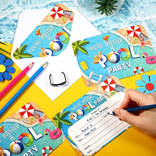 PAJEAN 30 Convites de festas de piscina com envelopes, cartões de convites para festas de aniversário de verão para meninos