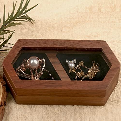 Yookin Wooden Proposta Caixa de anel de engajamento Pequeno anel de casamento portátil Caso de nogueira sólida Wood Wood Anel